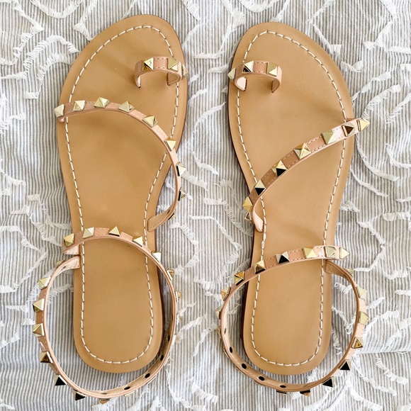 Shoes - Rock stud wrap beige sandals